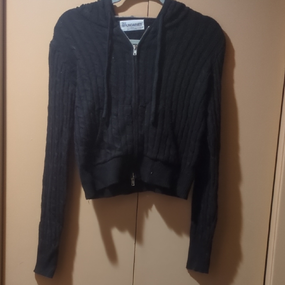 No Boundaries Black Knit Zip-Up Sweater